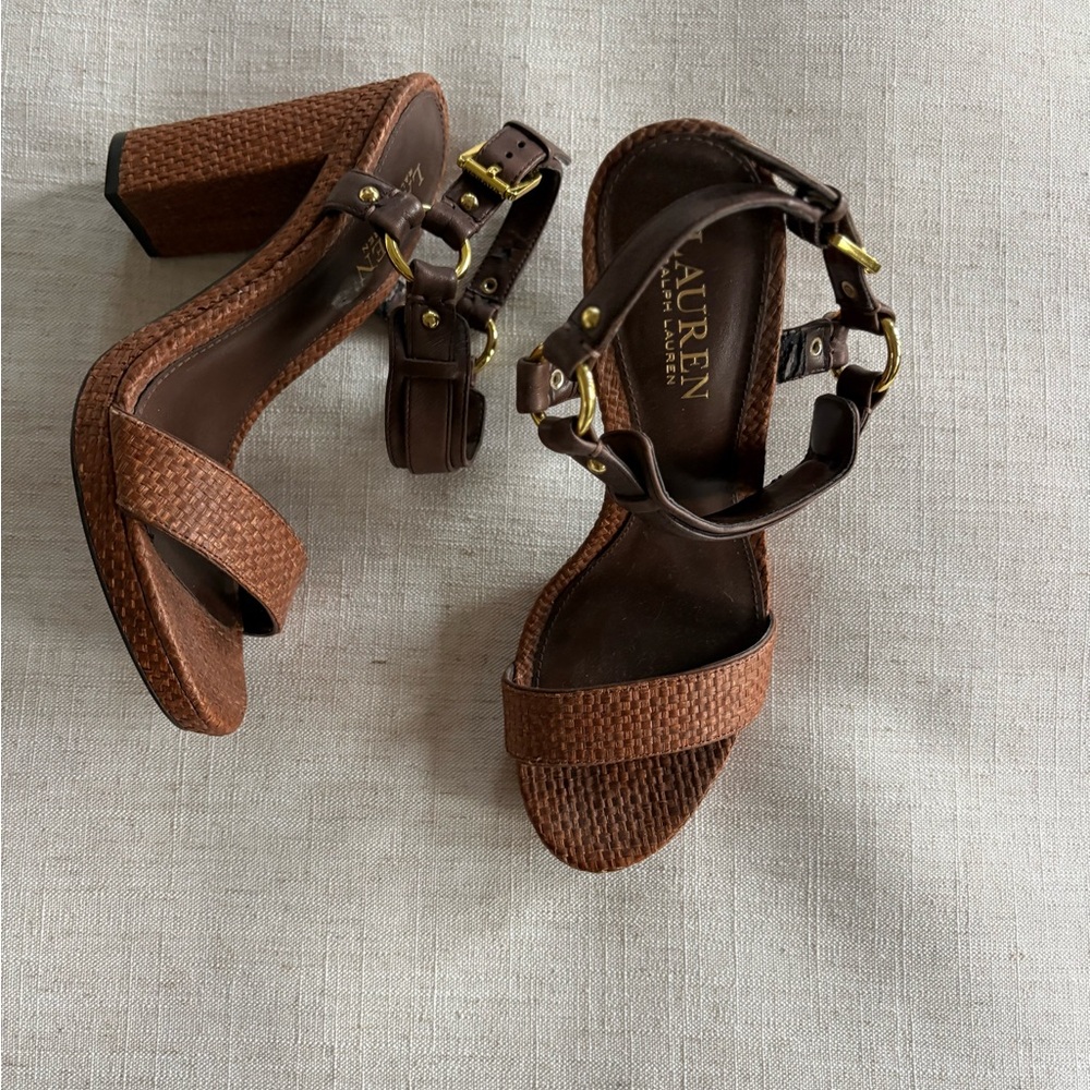 Ralph Lauren Brown Textured Heeled Sandals